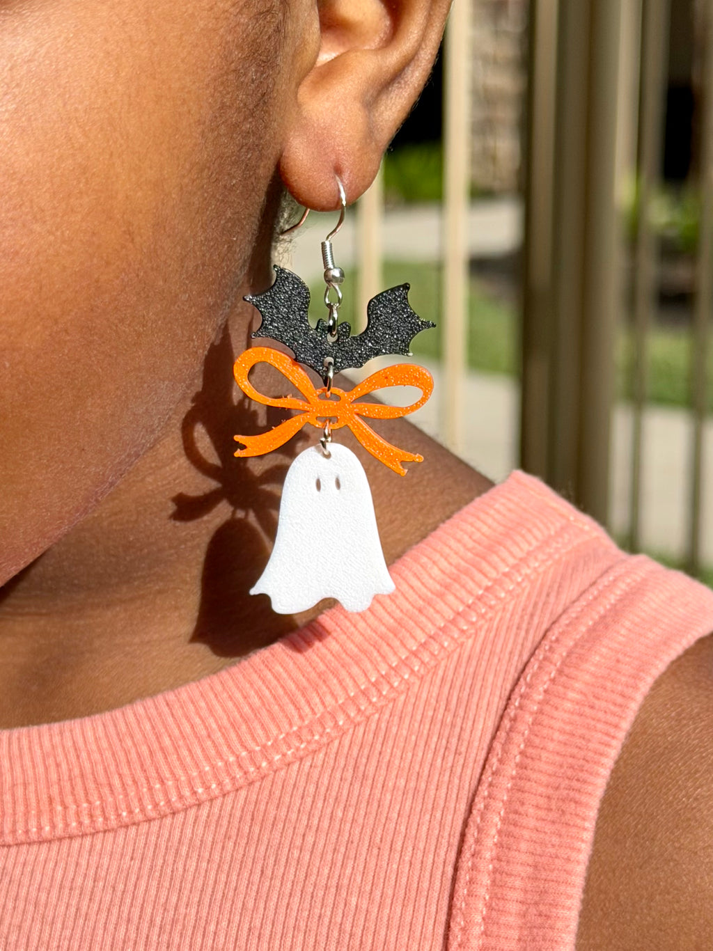 Bat Bow Ghost Dangle Earrings | 3D Printed Halloween Earrings