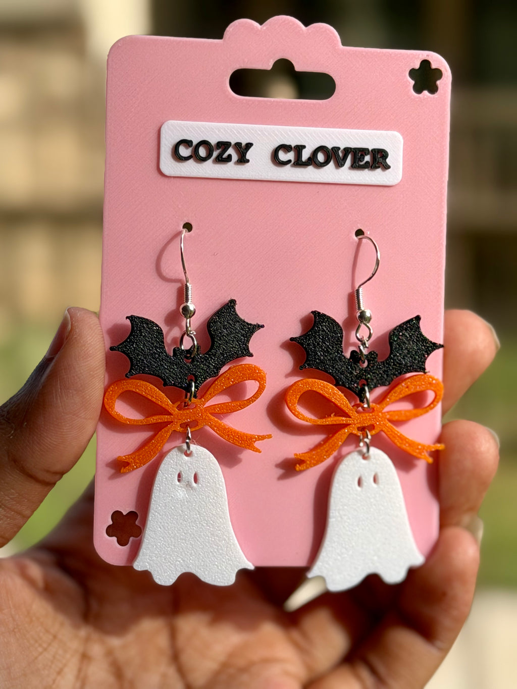 Bat Bow Ghost Dangle Earrings | 3D Printed Halloween Earrings
