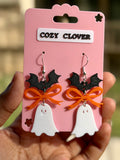 Bat Bow Ghost Dangle Earrings | 3D Printed Halloween Earrings